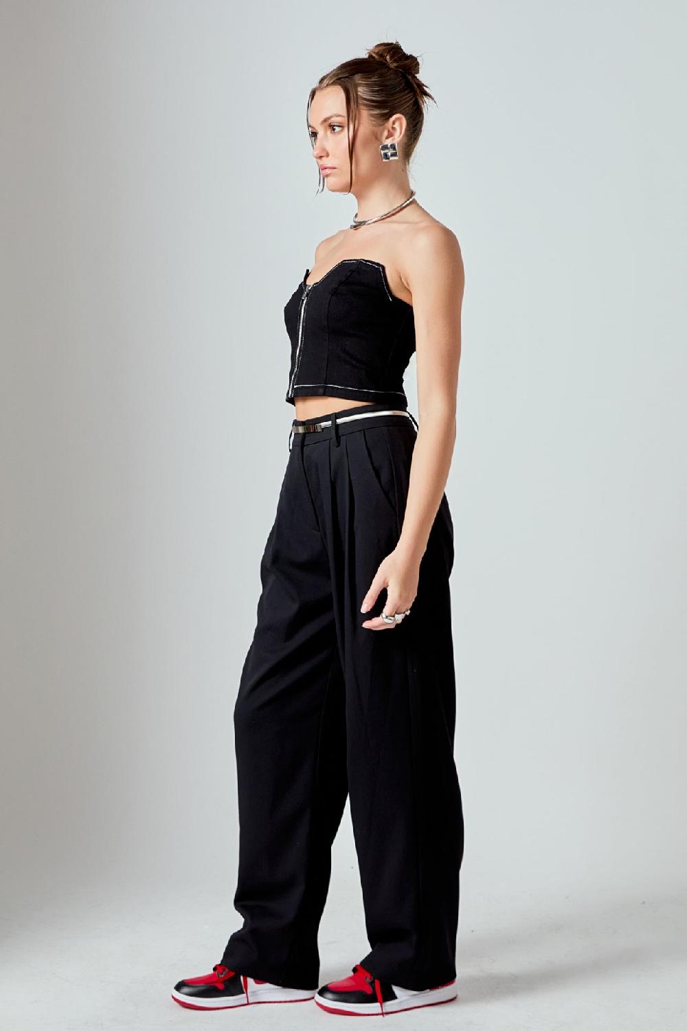 Endless Rose Strapless Denim Top JET BLACK