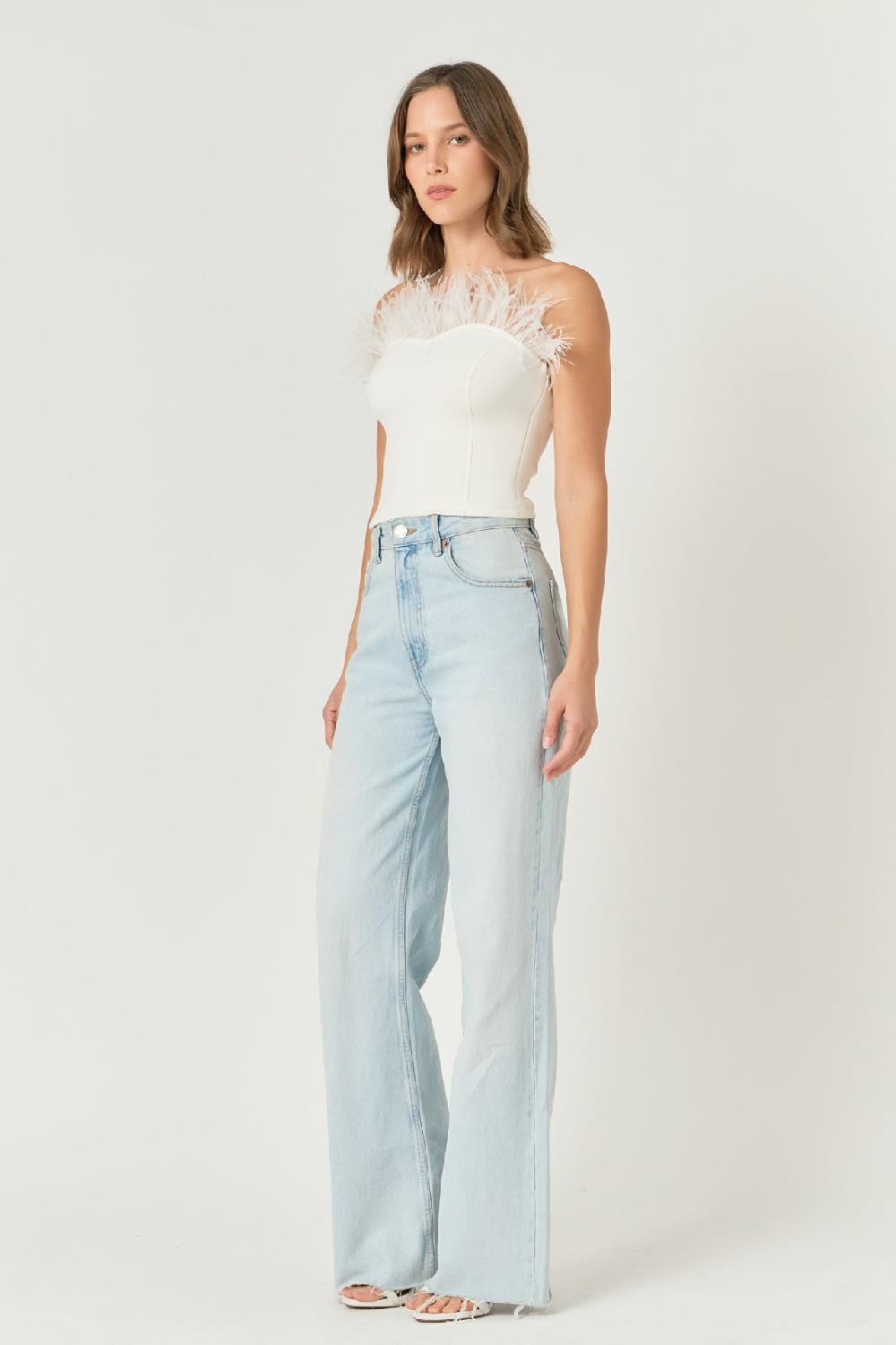 Endless Rose Strapless Knit Feather Top BLACK