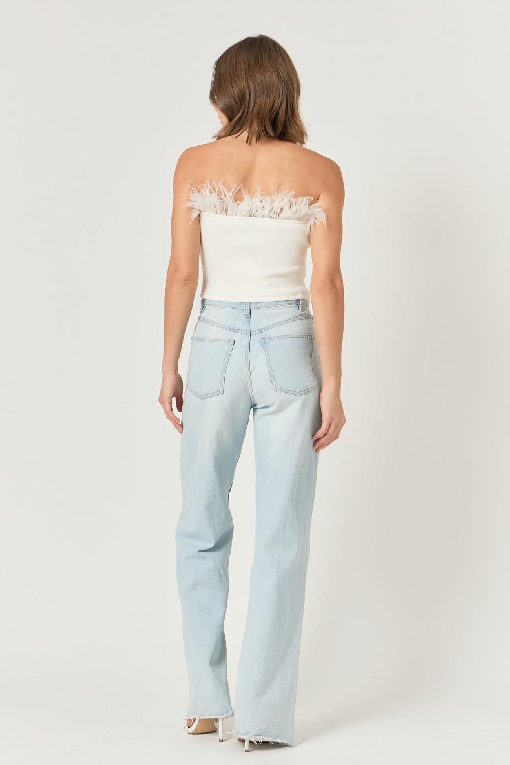 Endless Rose Strapless Knit Feather Top BLACK