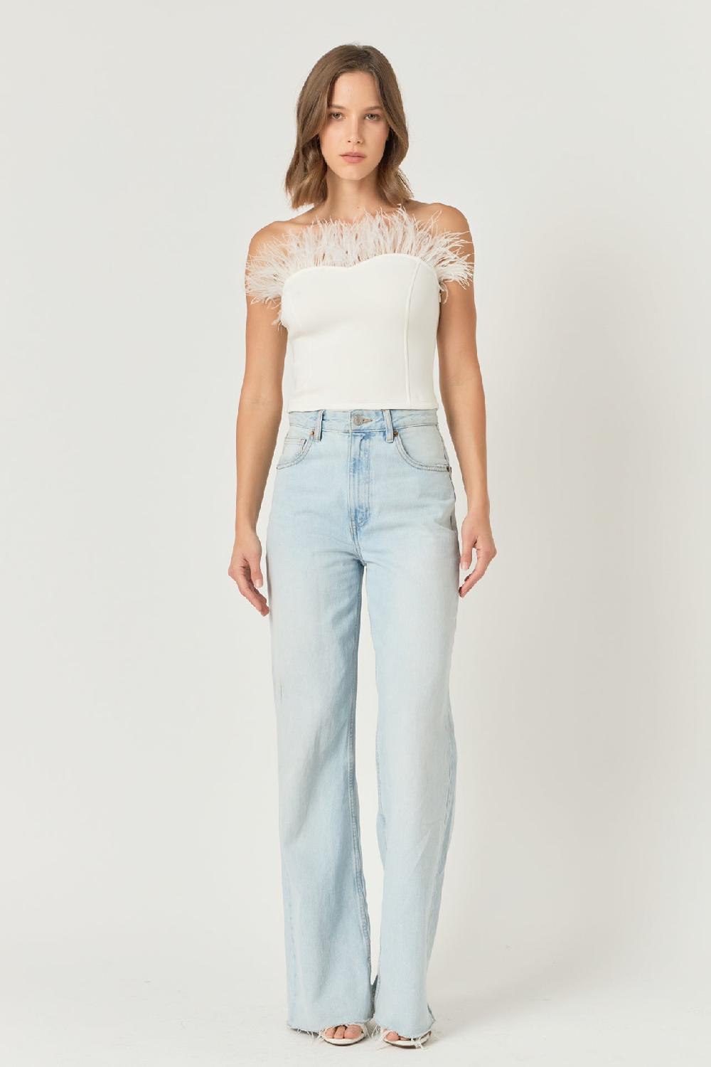 Endless Rose Strapless Knit Feather Top BLACK