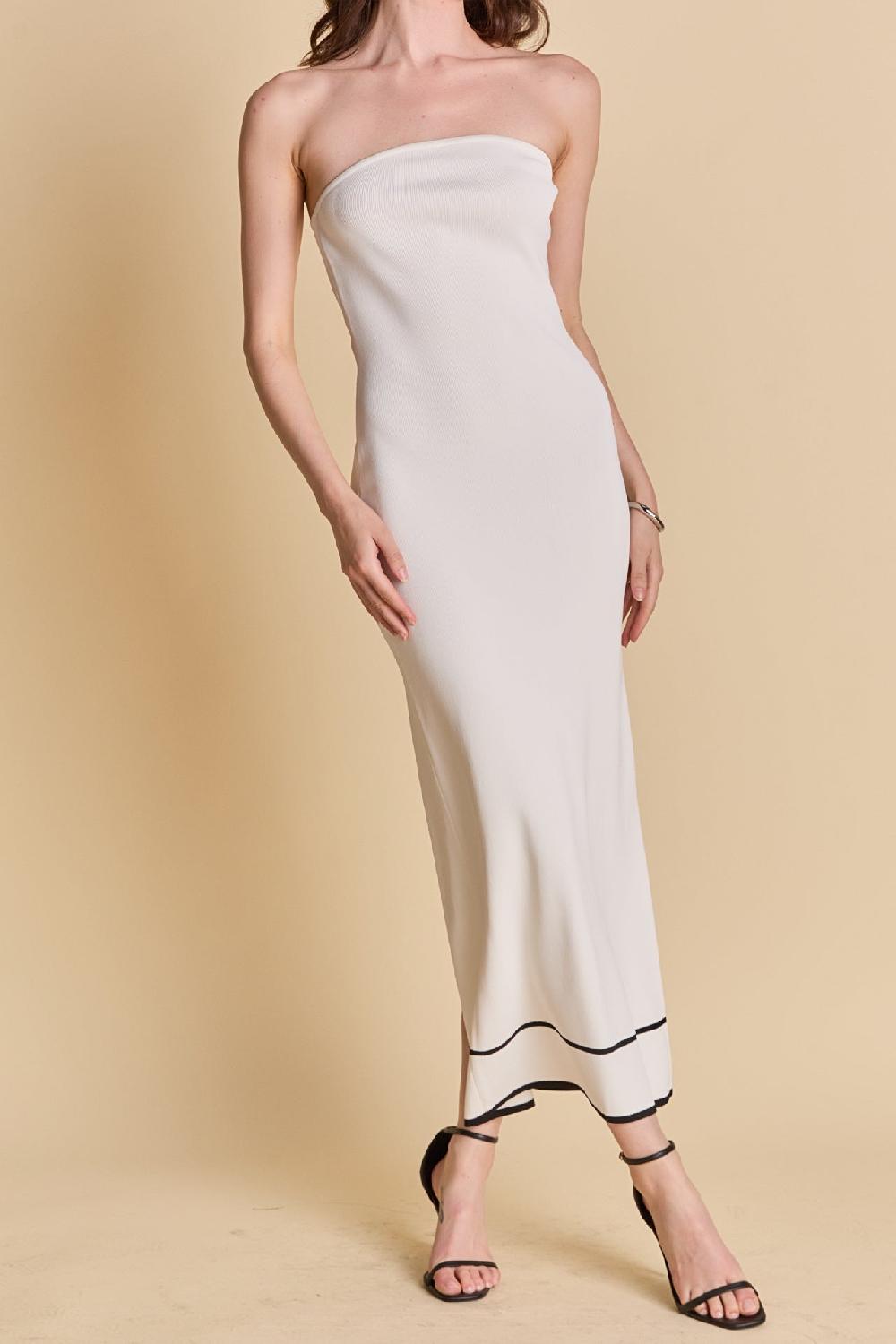 Endless Rose Strapless Knit Midi Dress WHITE/BLACK