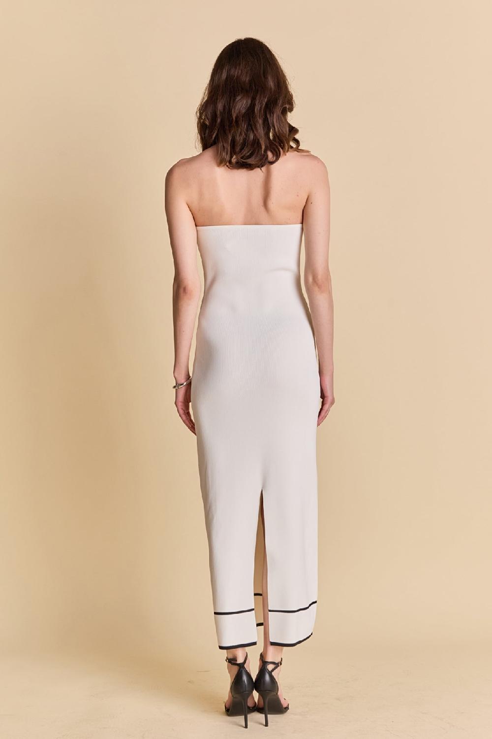 Endless Rose Strapless Knit Midi Dress WHITE/BLACK