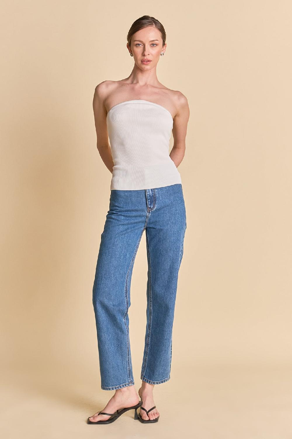 endless rose Strapless Knit Top WHITE