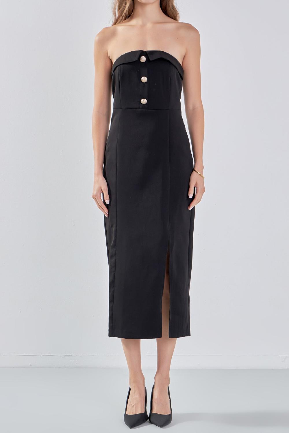 Endless Rose Strapless Midi Dress BLACK