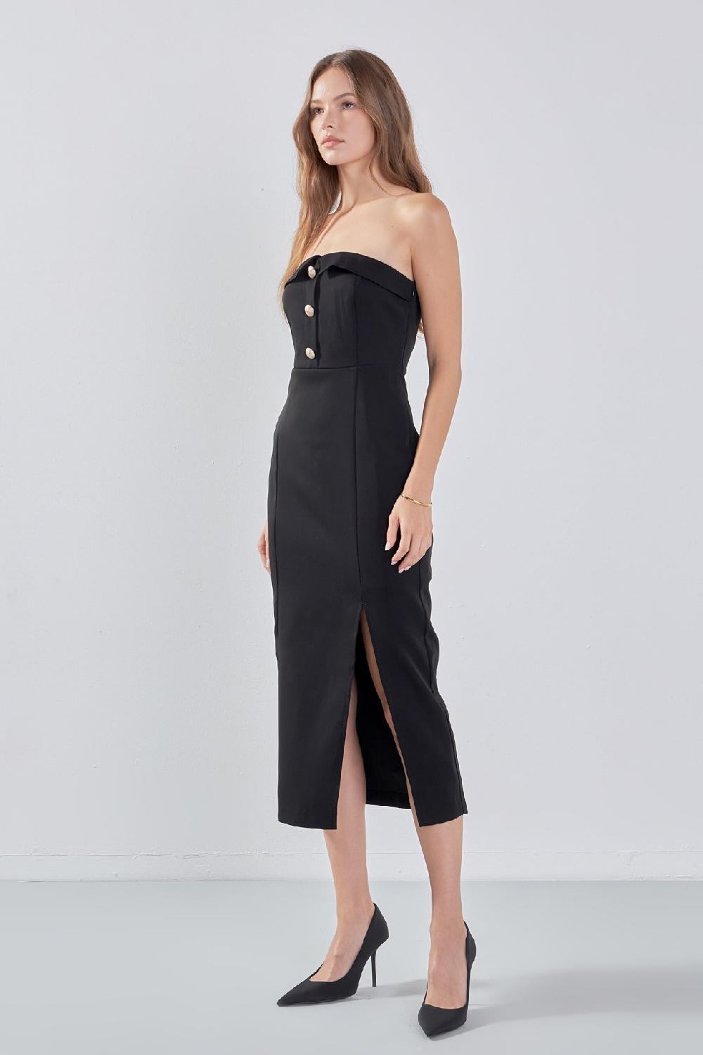 Endless Rose Strapless Midi Dress BLACK