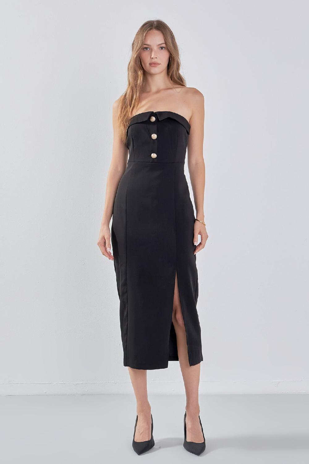 endless rose Strapless Midi Dress BLACK