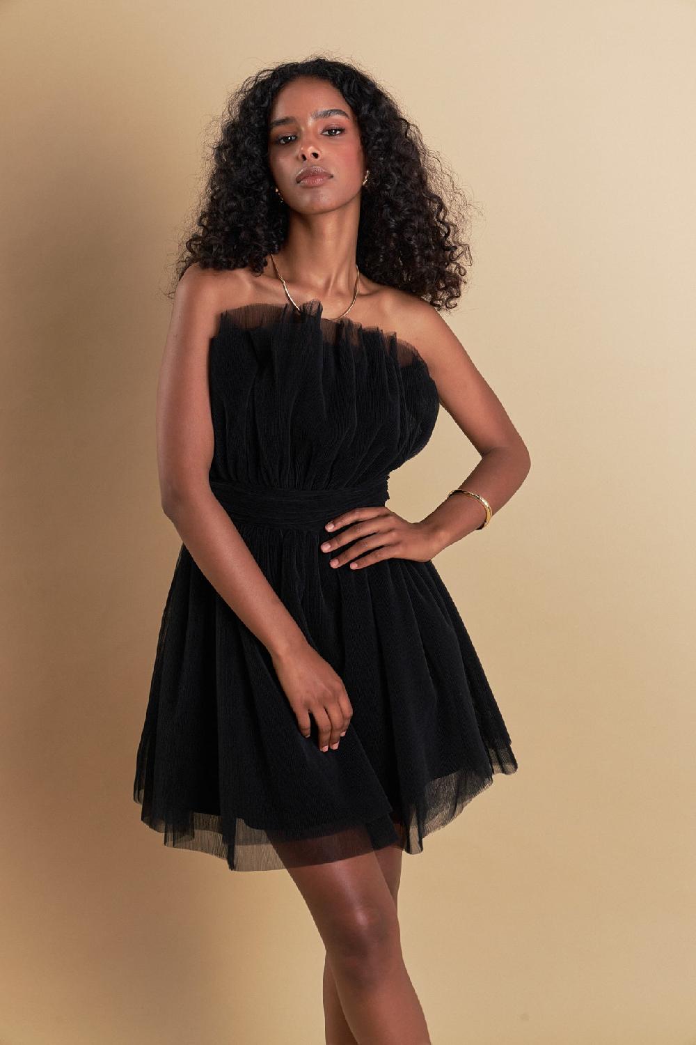 endless rose Strapless Mini Tulle Dress BLACK