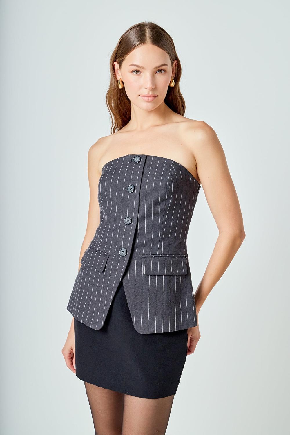 endless rose Strapless Pinstriped Vest CHARCOAL