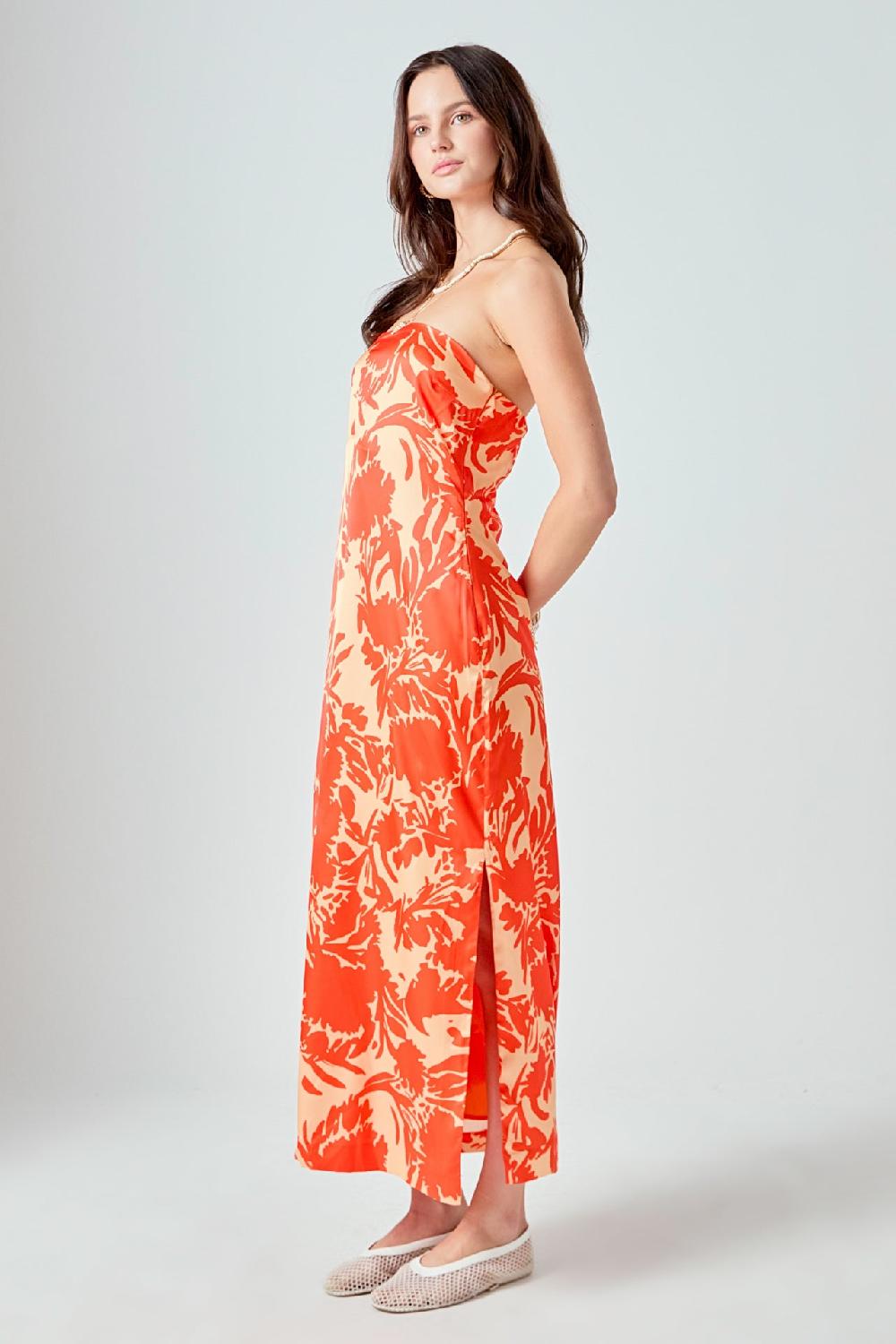 Endless Rose Strapless Print Maxi Dress ORANGE