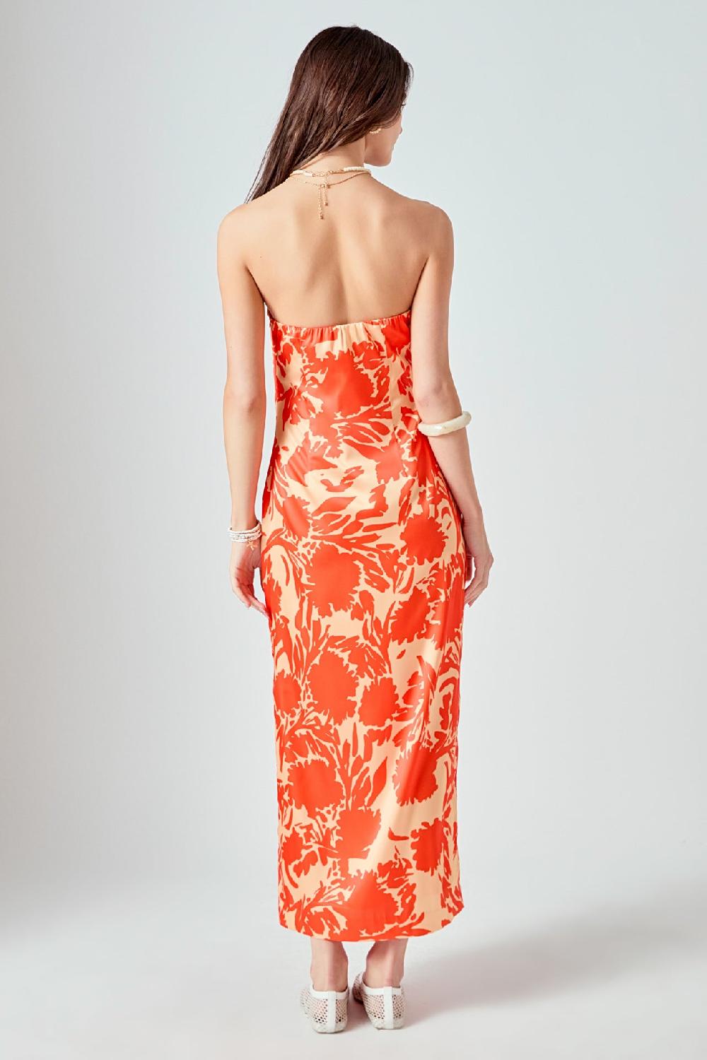 Endless Rose Strapless Print Maxi Dress ORANGE