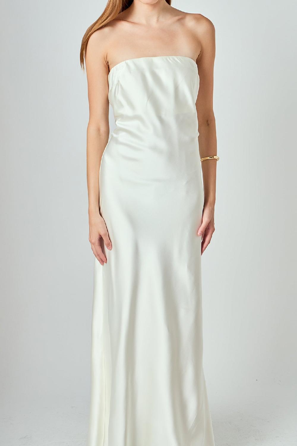 Endless Rose Strapless Satin Maxi Dress IVORY