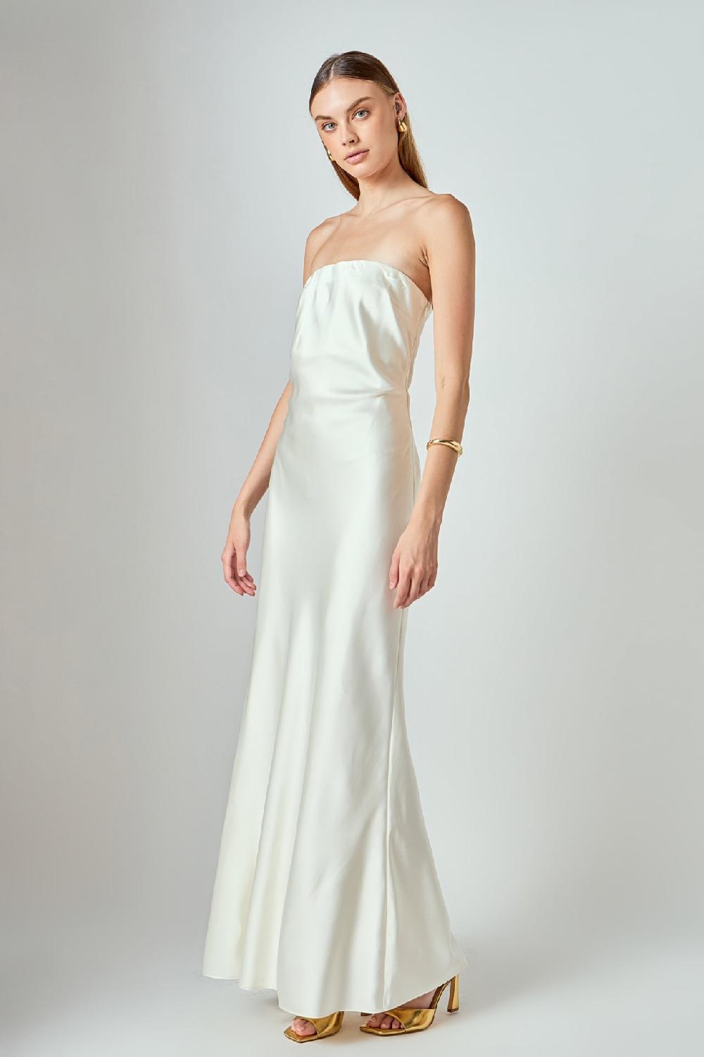 Endless Rose Strapless Satin Maxi Dress IVORY