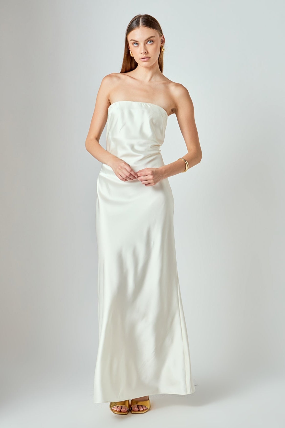 endless rose Strapless Satin Maxi Dress IVORY