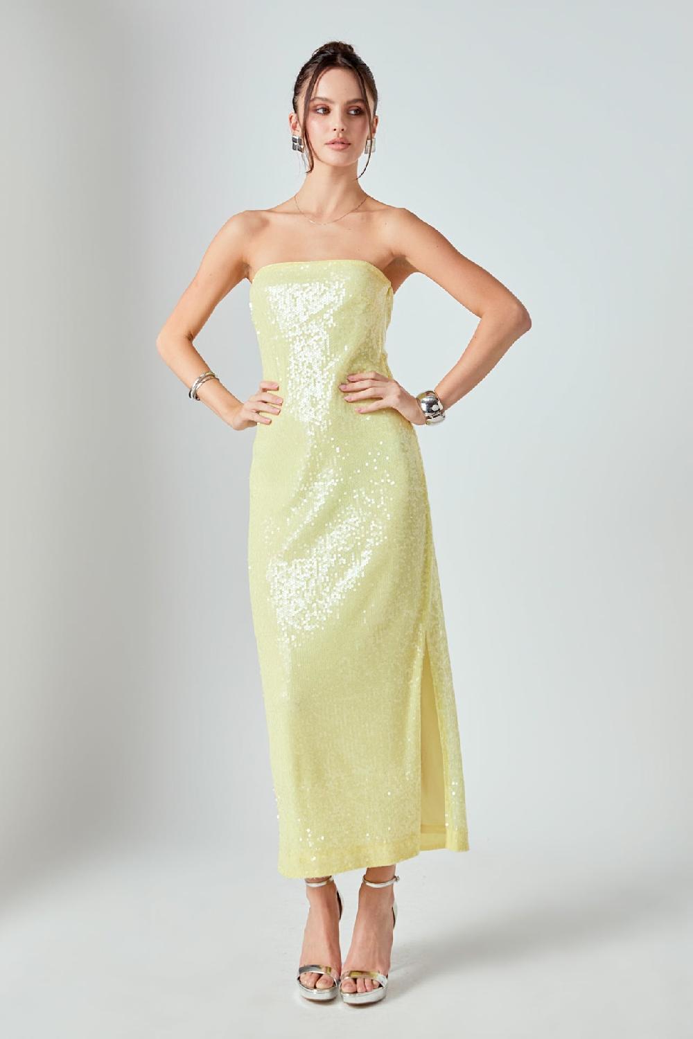 endless rose Strapless Sequins Maxi Dress BUTTER