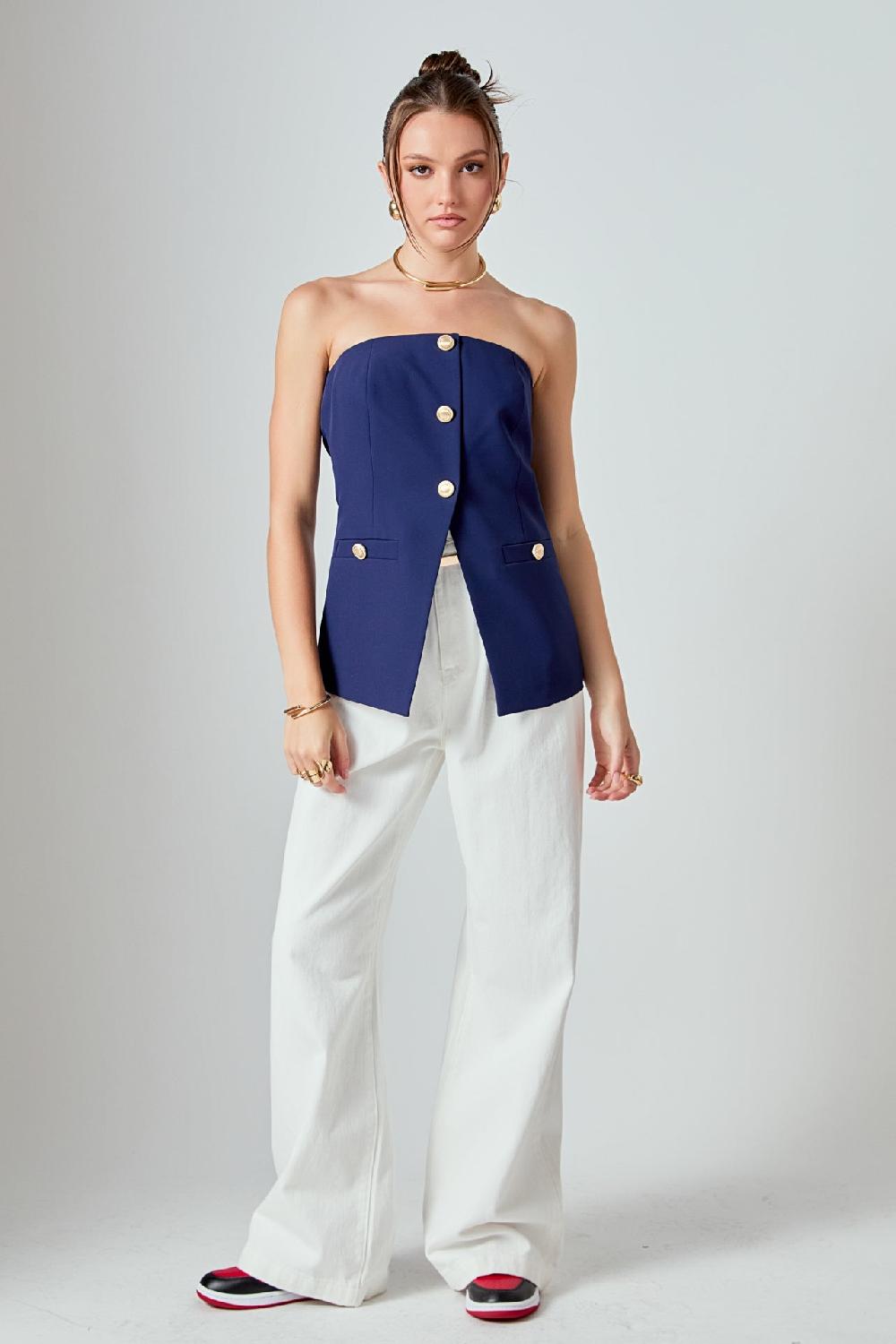 Endless Rose Strapless Suit Long Top NAVY