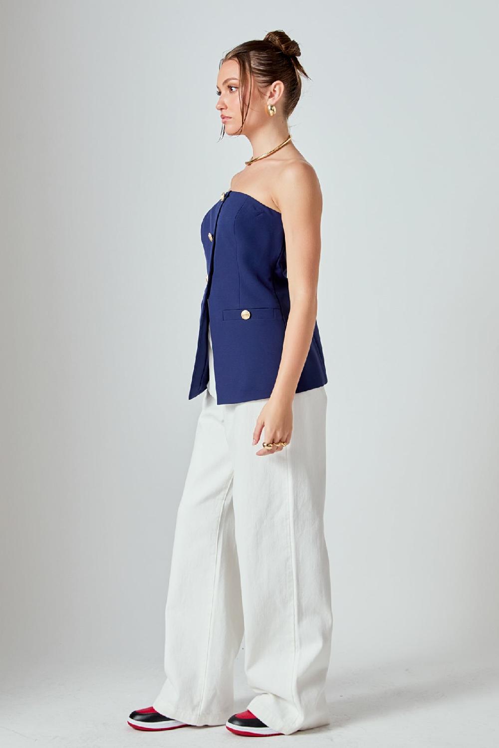 Endless Rose Strapless Suit Long Top NAVY