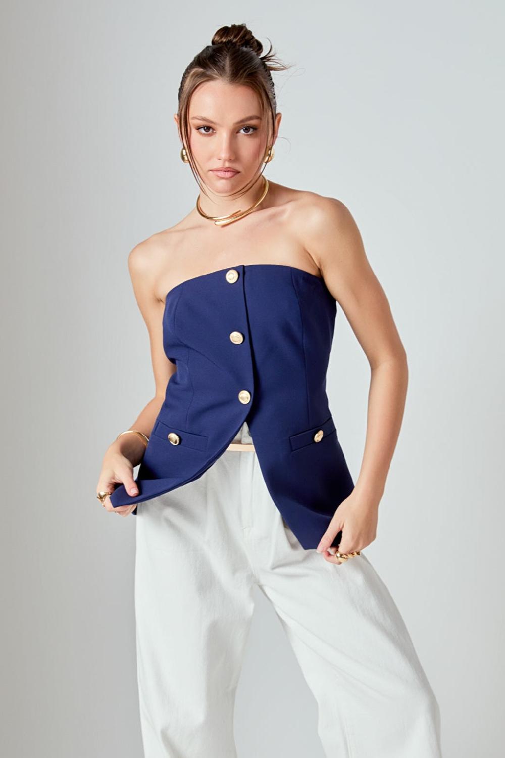 endless rose Strapless Suit Long Top NAVY