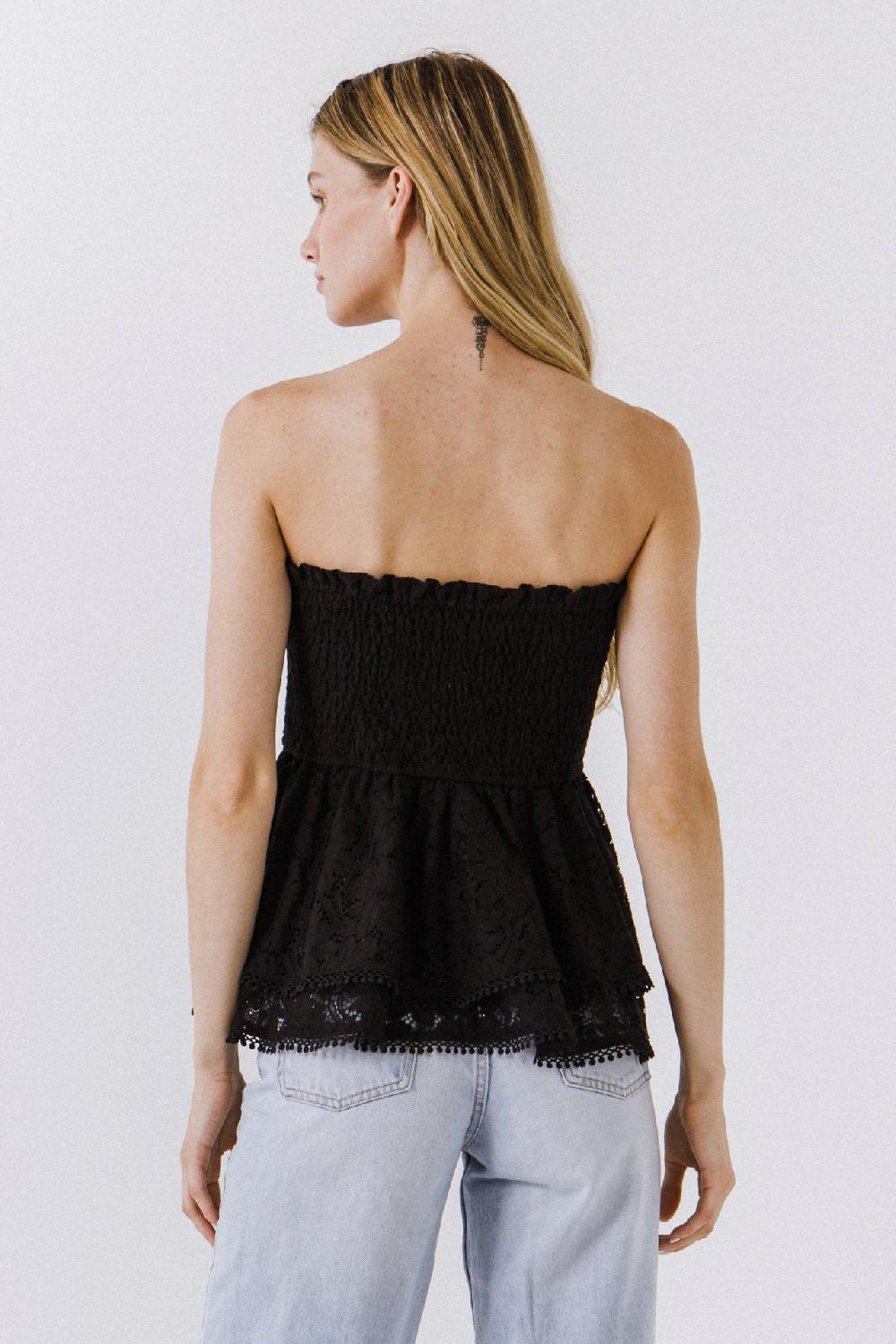 Endless Rose Strapless Tube Lace Top BLACK