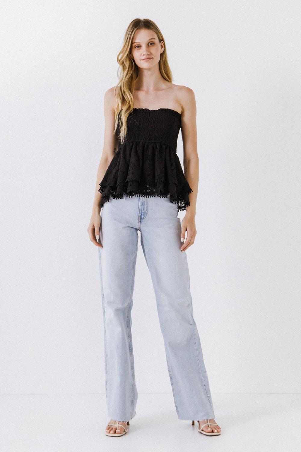 endless rose Strapless Tube Lace top BLACK