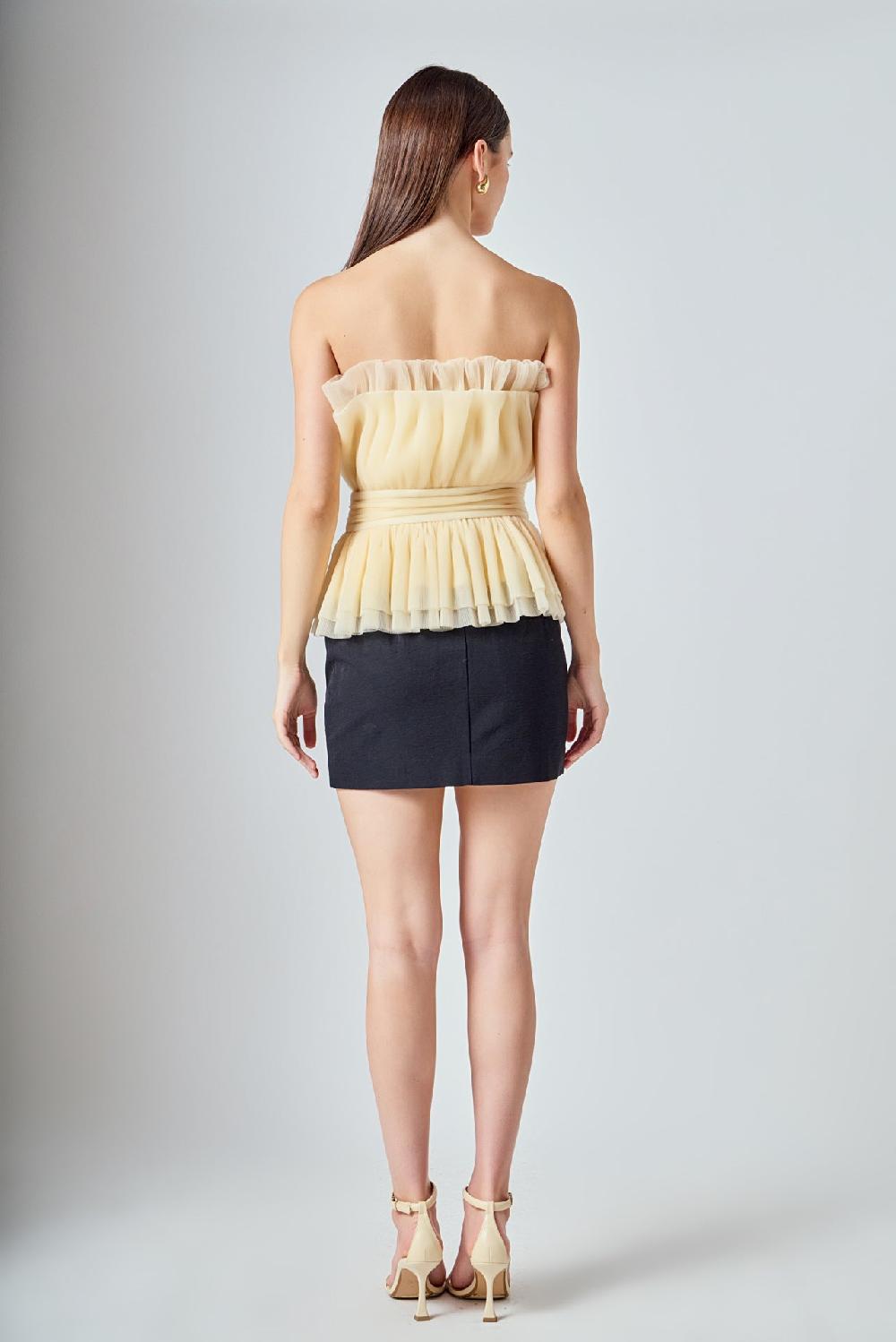 Endless Rose Strapless Tulle Banded Top TAUPE