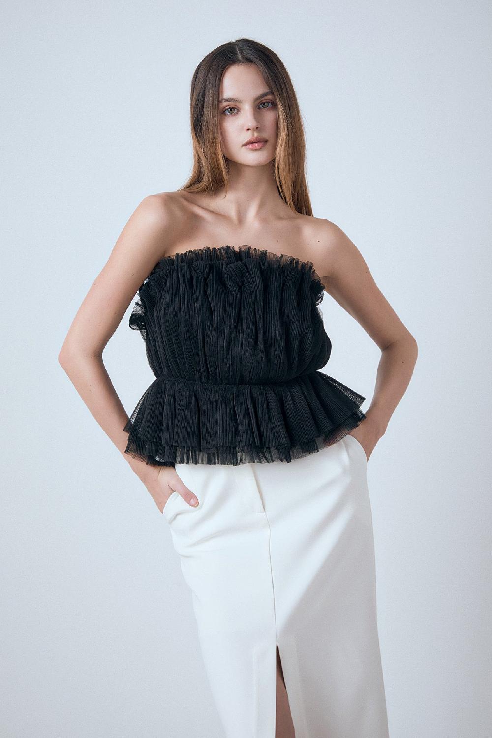 endless rose Strapless Tulle Peplum Top LILAC