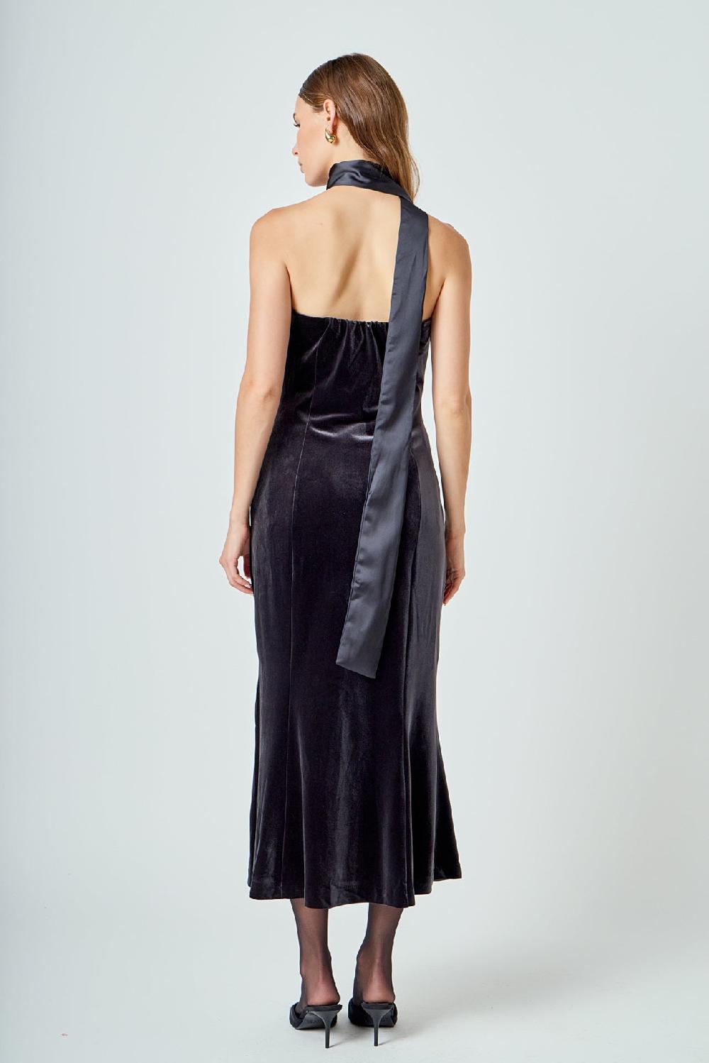 Endless Rose Strapless Velvet Maxi Dress DARK GREY