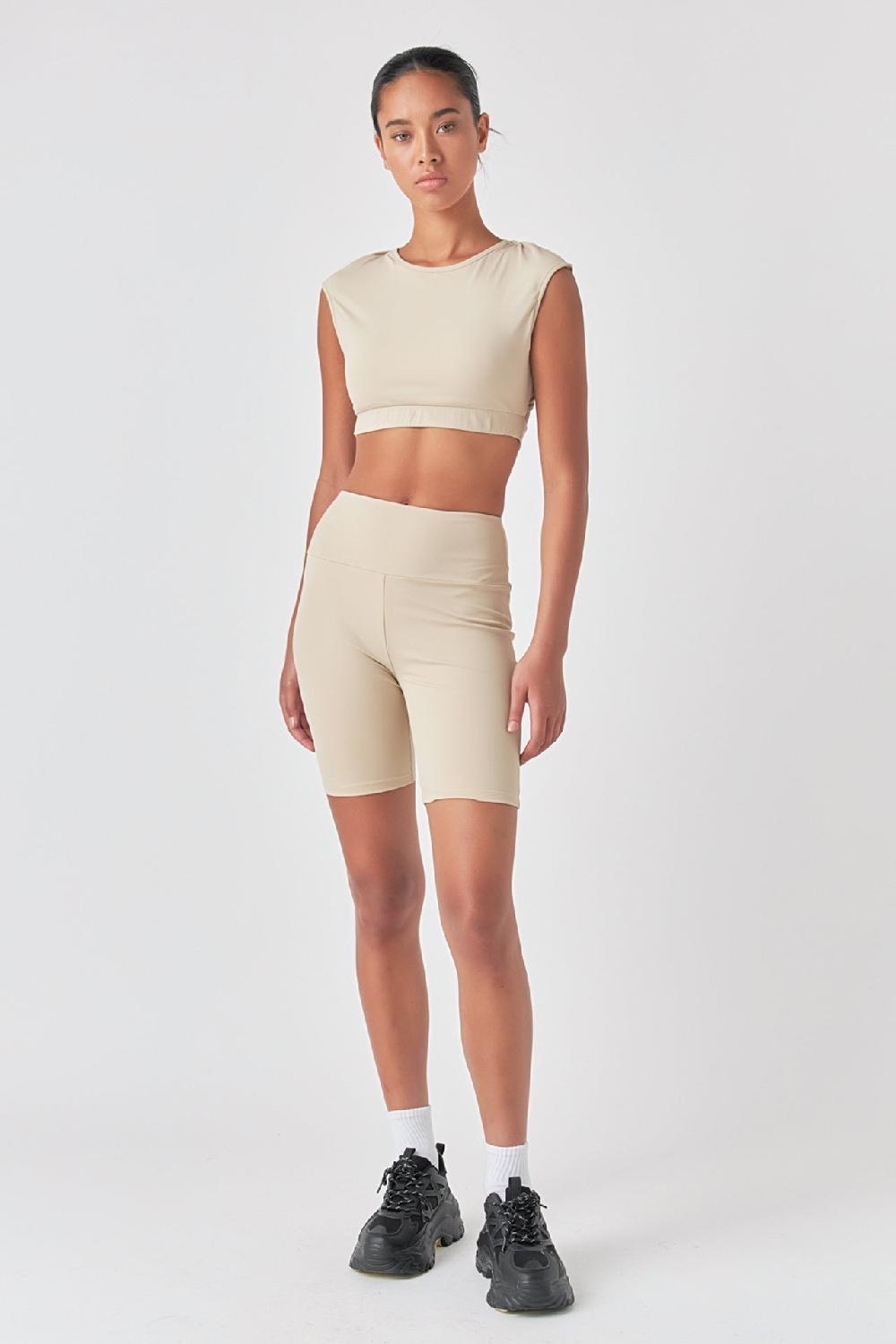 endless rose Strappy Back Crop Top KHAKI