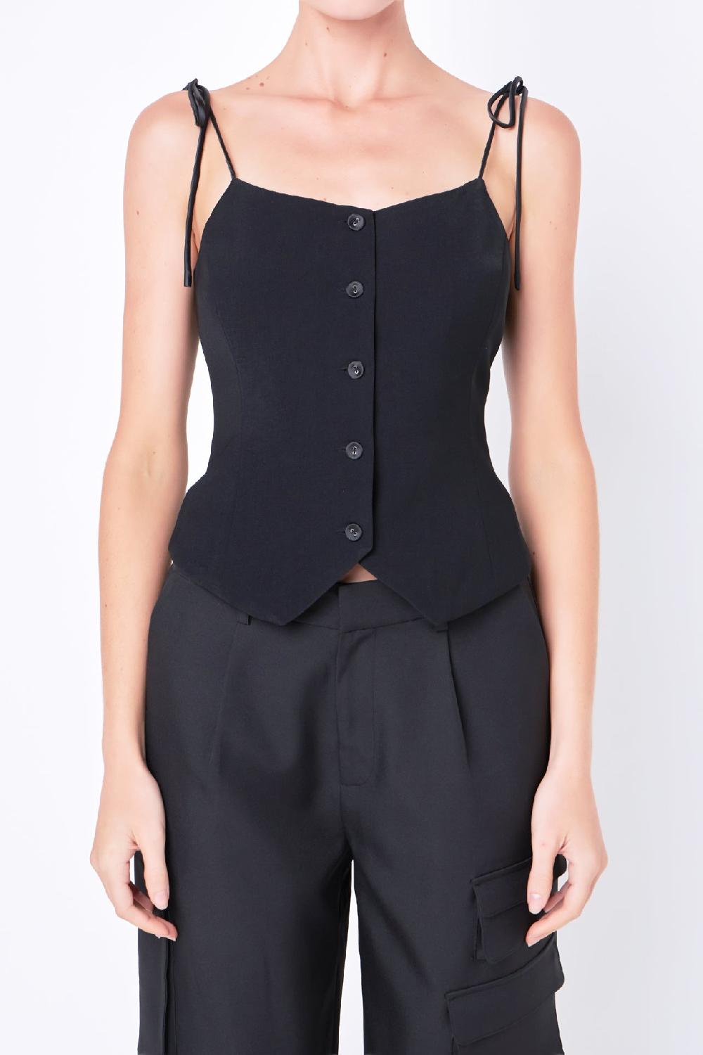 Endless Rose Strappy Bow Fitted Vest BLACK