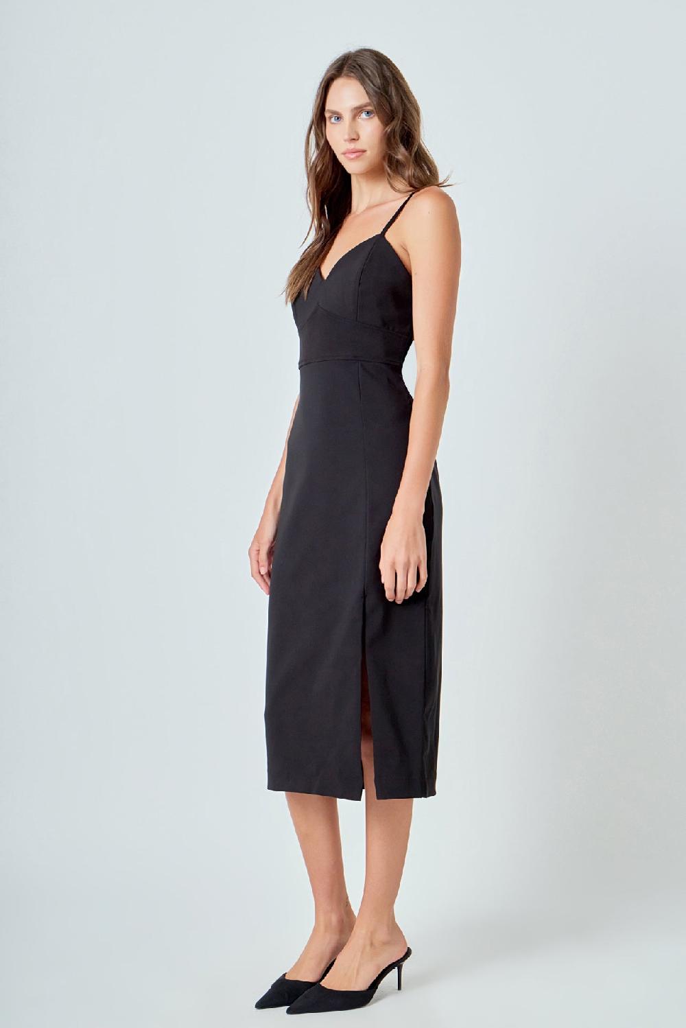 Endless Rose Strappy Midi Pencil Dress BLACK