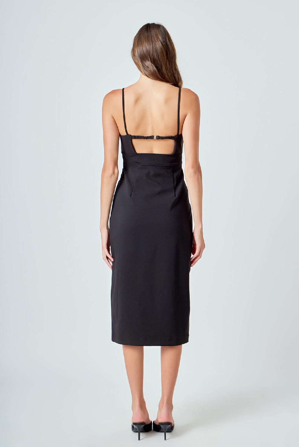 Endless Rose Strappy Midi Pencil Dress BLACK