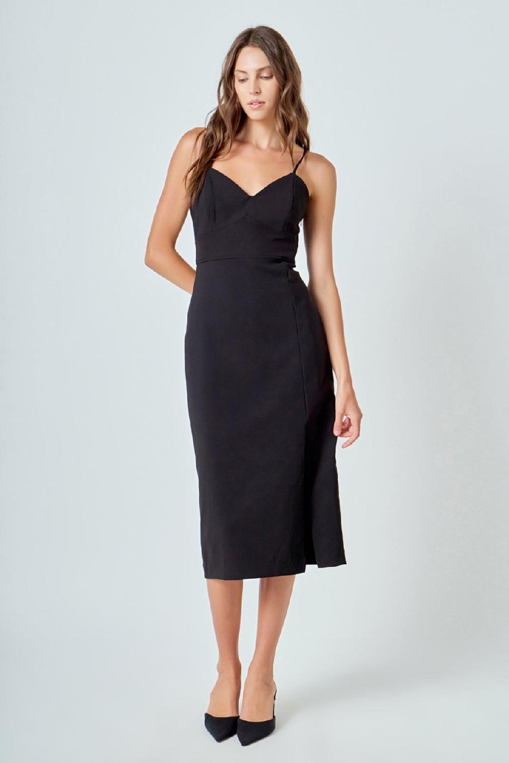 endless rose Strappy Midi Pencil Dress BLACK