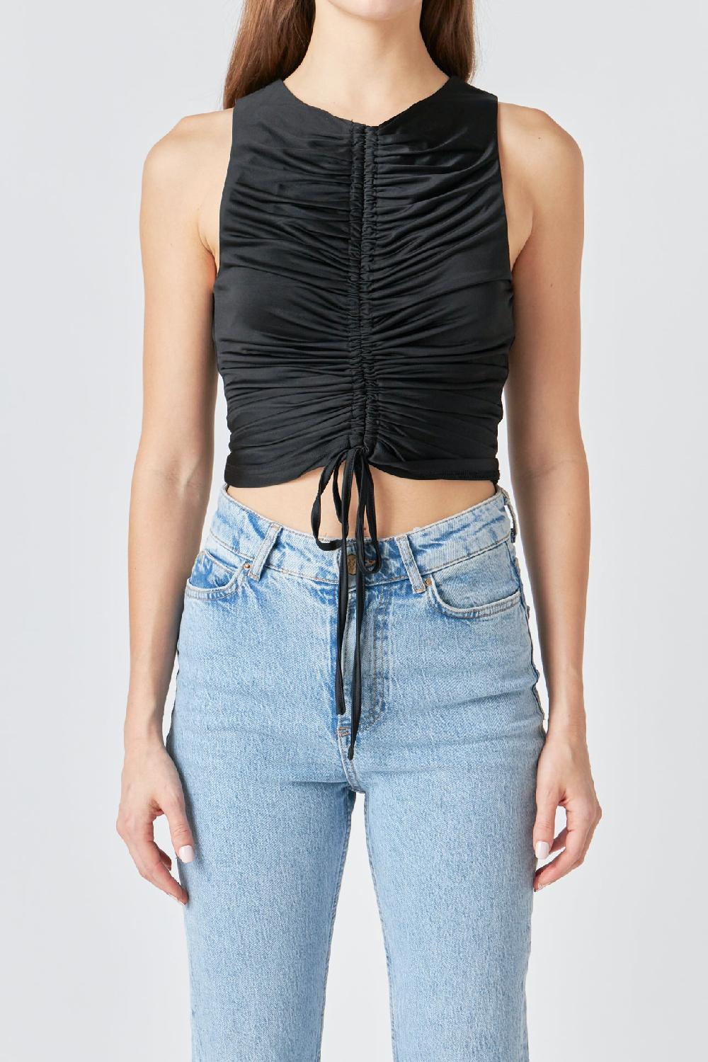 Endless Rose Stretch Ruched Tank Top BLACK
