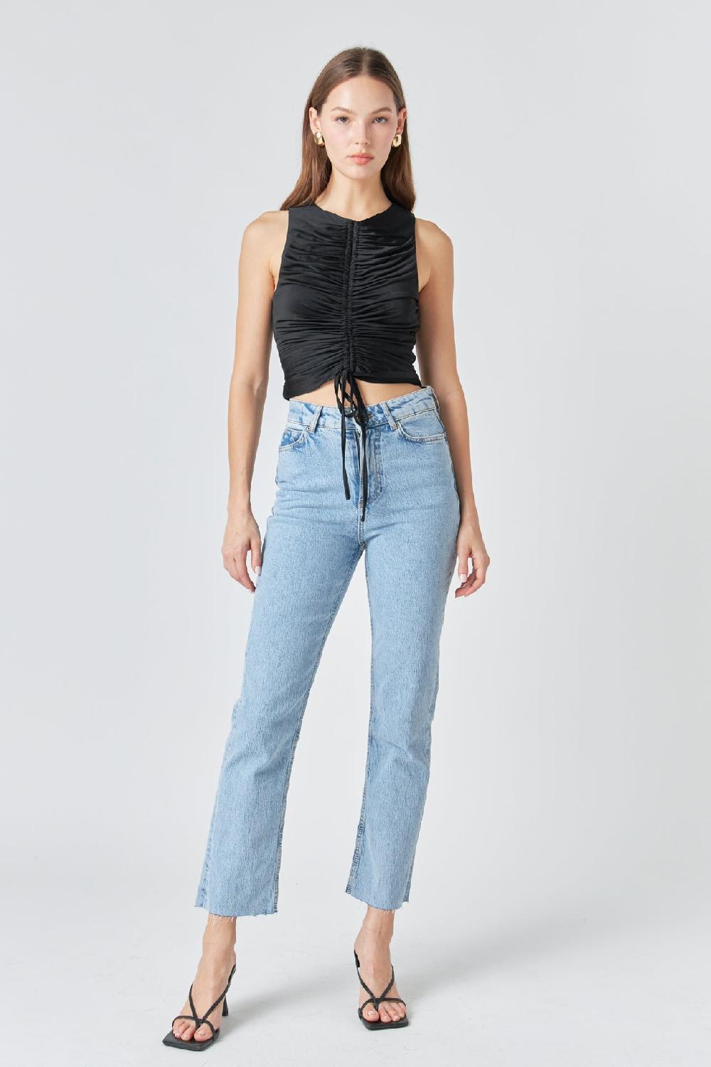 endless rose Stretch Ruched Tank Top BLACK