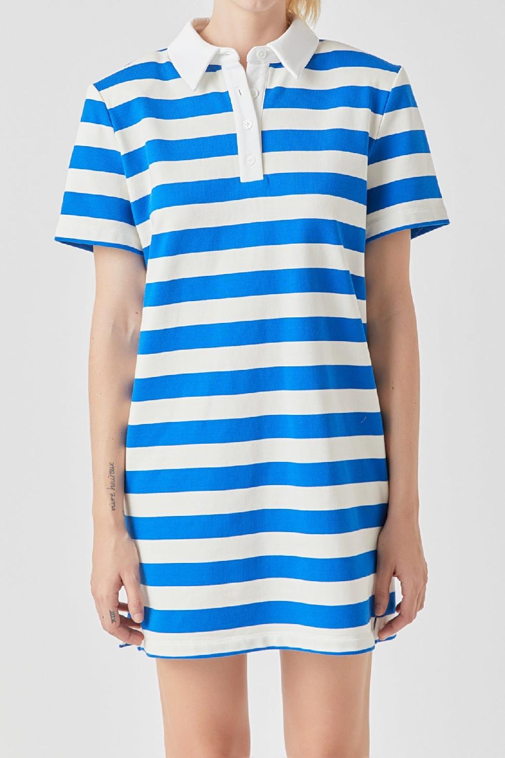 Endless Rose Stripe Collar Mini Dress BLUE/WHITE