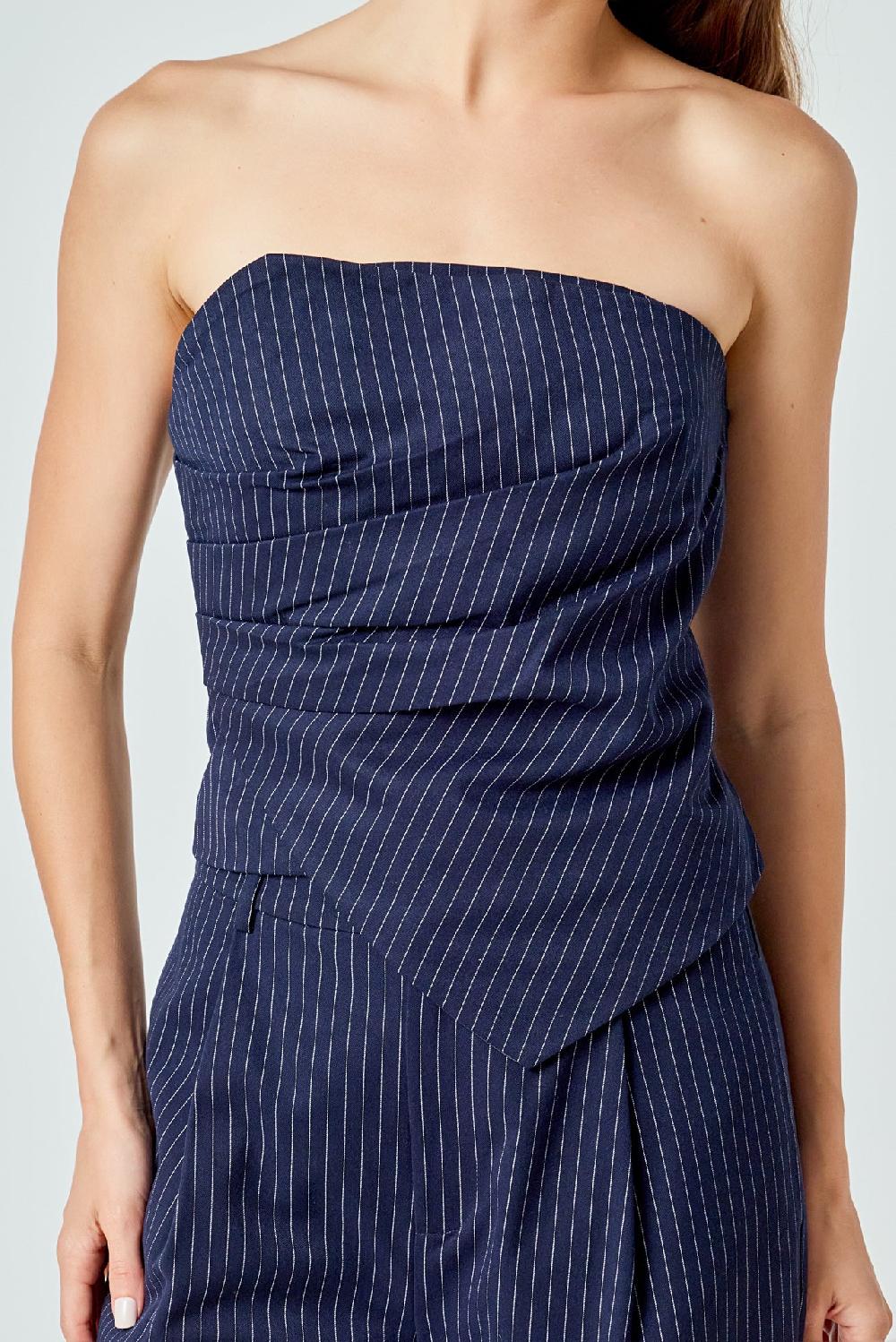 Endless Rose Stripe Draped Corset Top NAVY