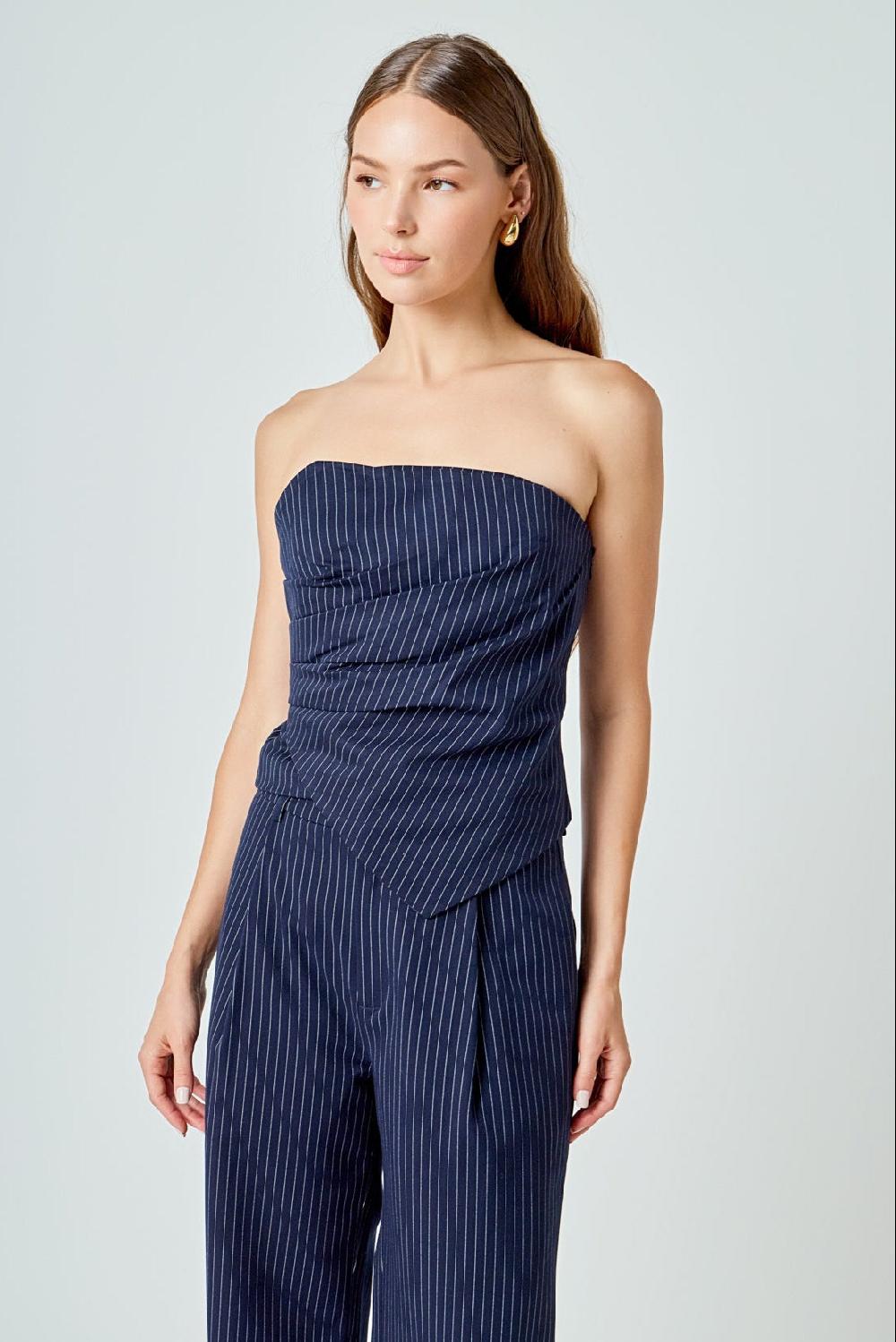endless rose Stripe Draped Corset Top NAVY