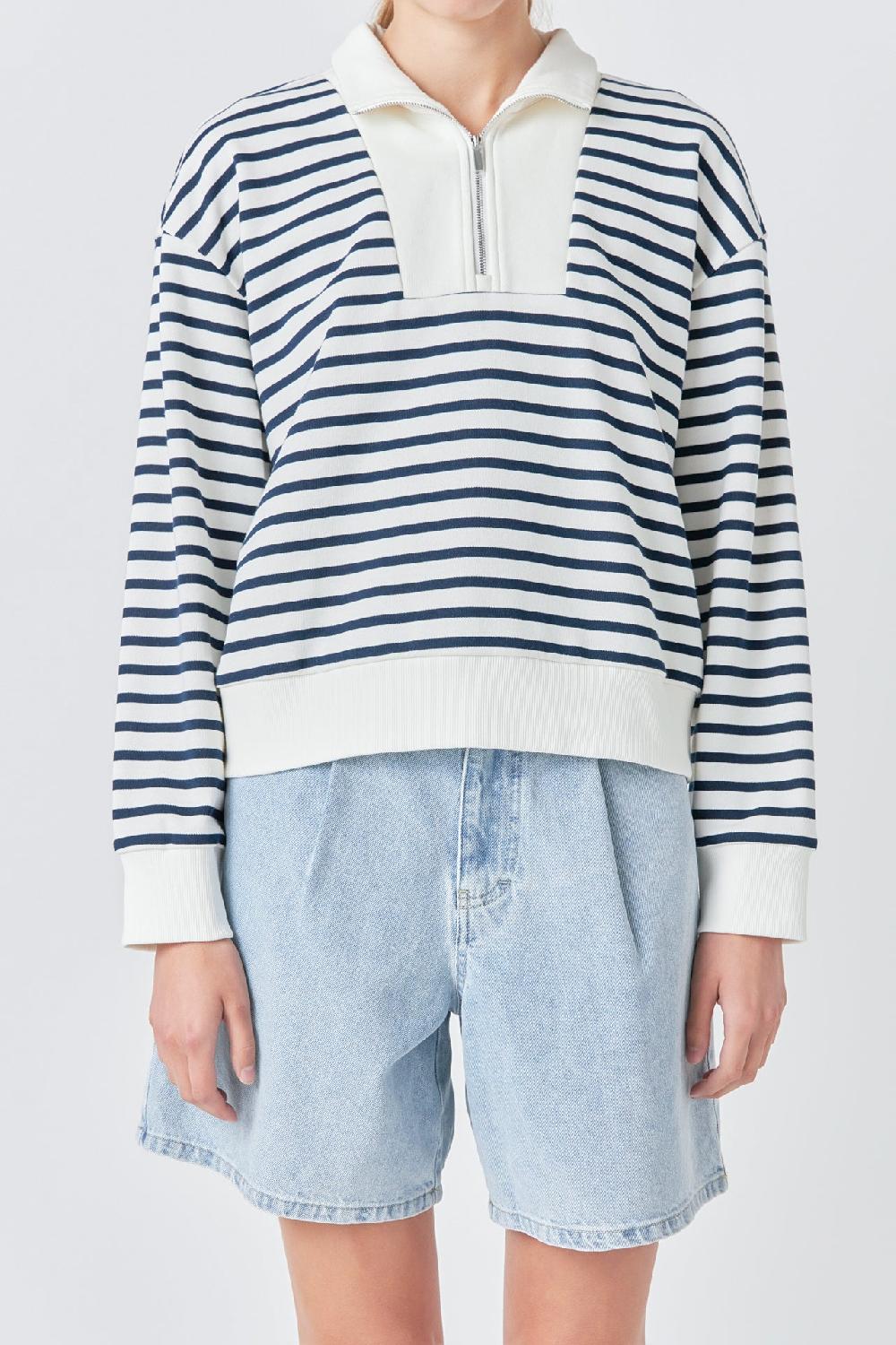 Endless Rose Stripe Terry Sweatshirt WHITE/NAVY