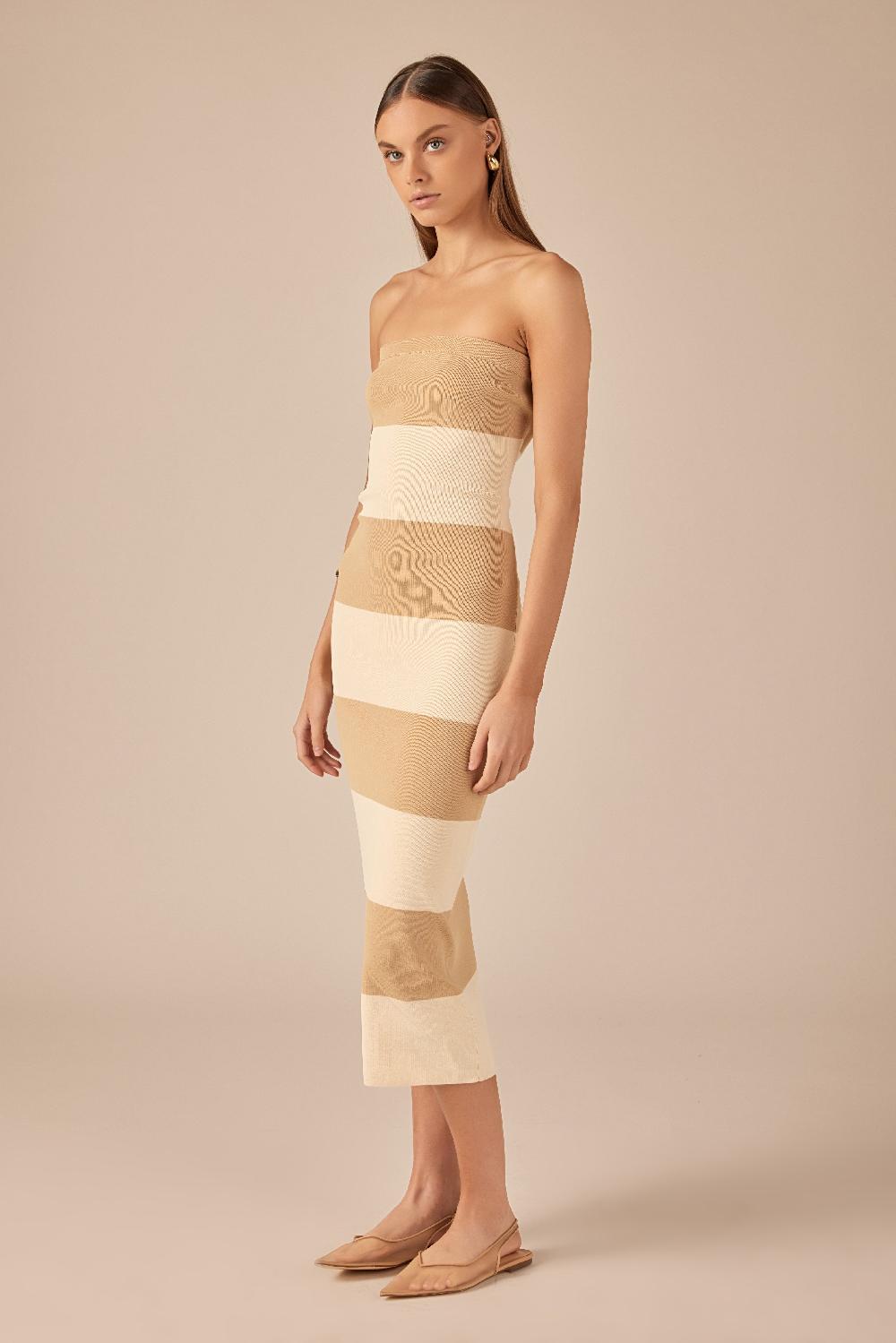 Endless Rose Stripe Tube Maxi Dress BEIGE/TAN