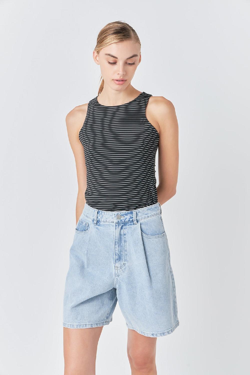 endless rose Striped Bodysuit BLACK/WHITE