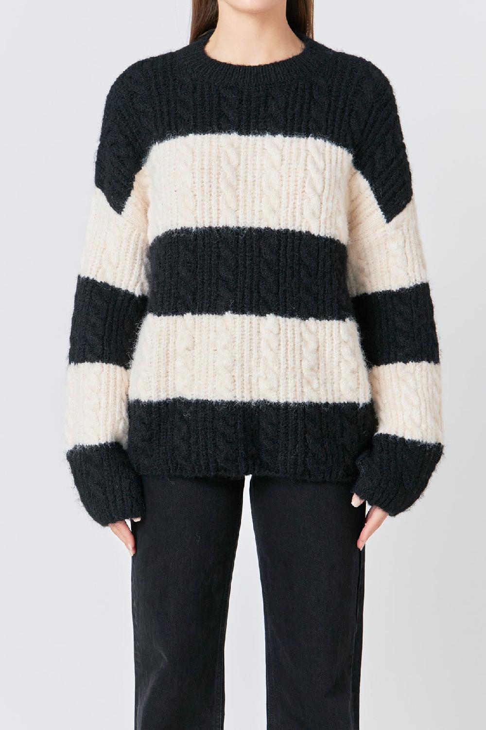 Endless Rose Striped Chunky Sweater BLACK/CREAM