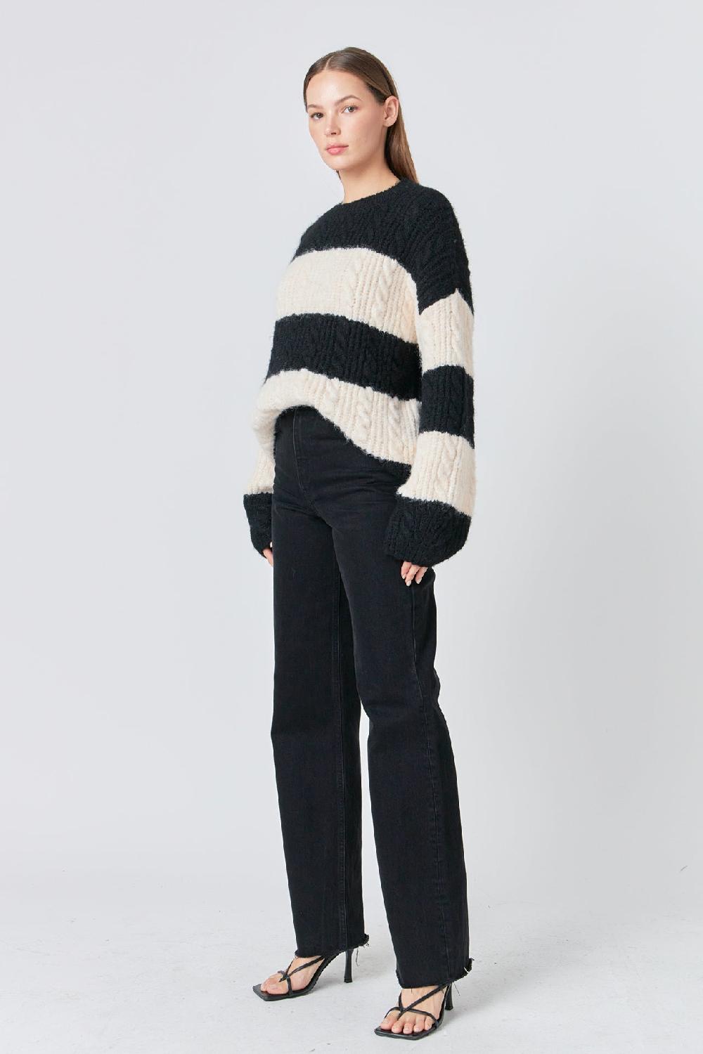 Endless Rose Striped Chunky Sweater BLACK/CREAM