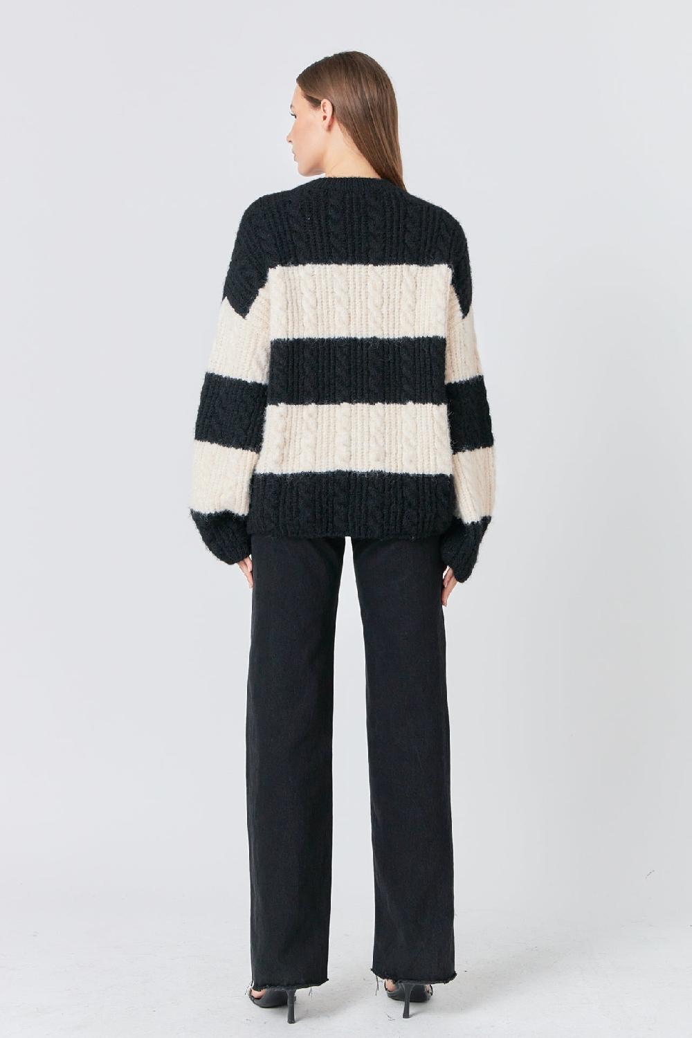 Endless Rose Striped Chunky Sweater BLACK/CREAM