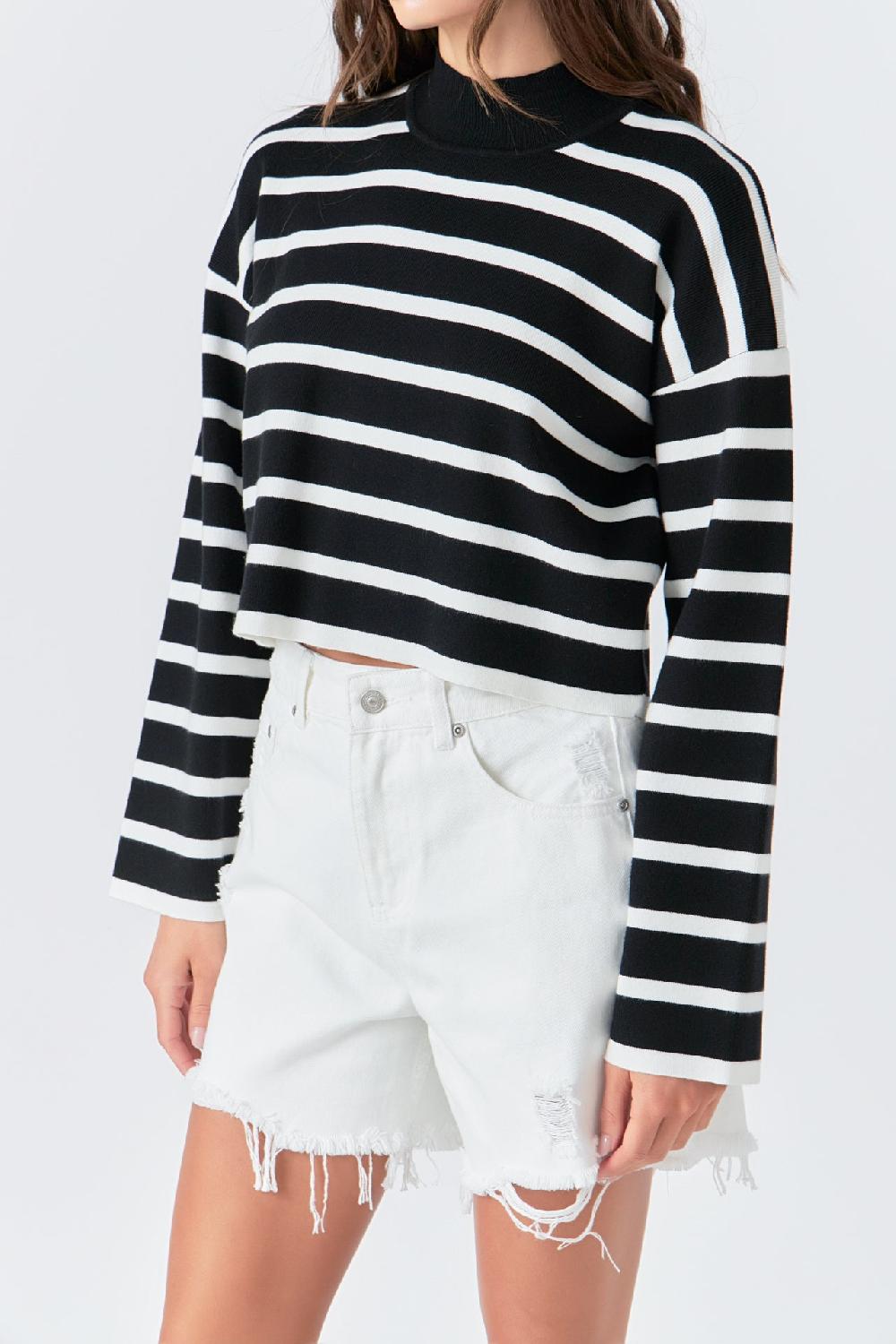 Endless Rose Striped Cropped Sweater BLACK/WHITE