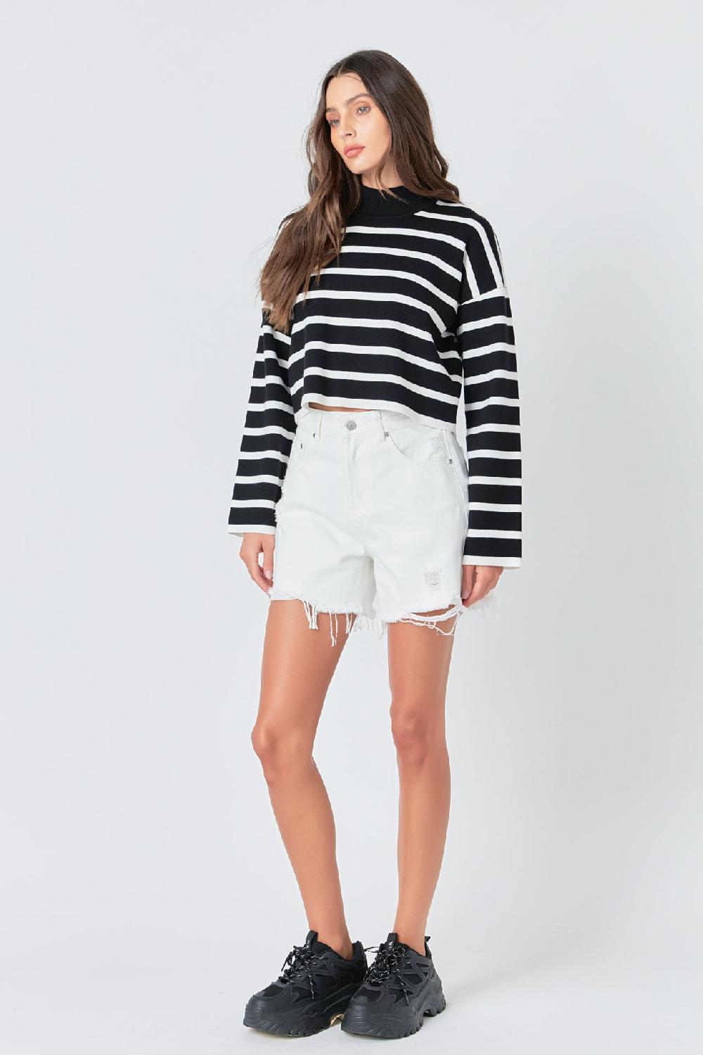 Endless Rose Striped Cropped Sweater BLACK/WHITE