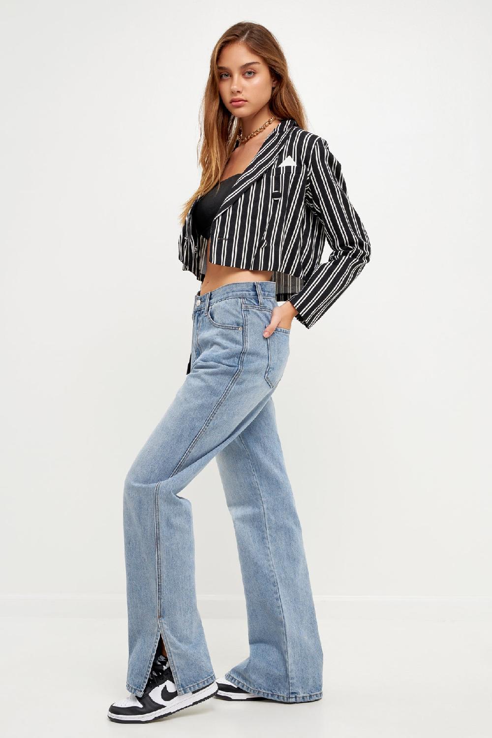 Endless Rose Striped Jacket W/ Pocket BLACK WHITE