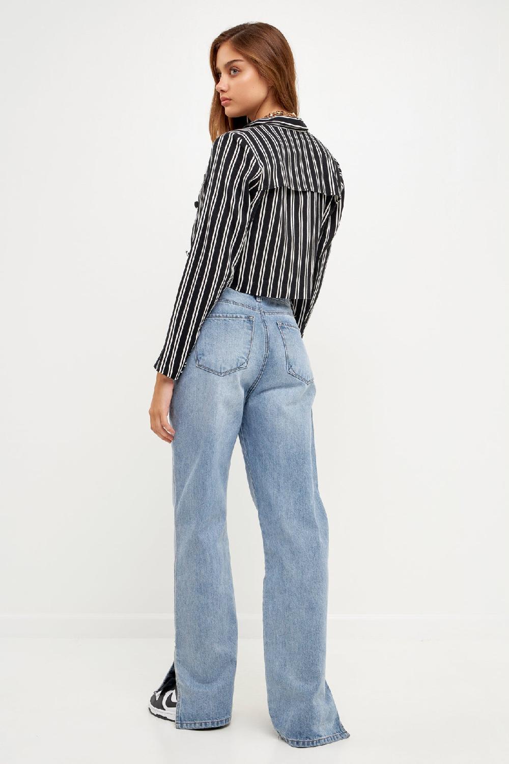 Endless Rose Striped Jacket W/ Pocket BLACK WHITE