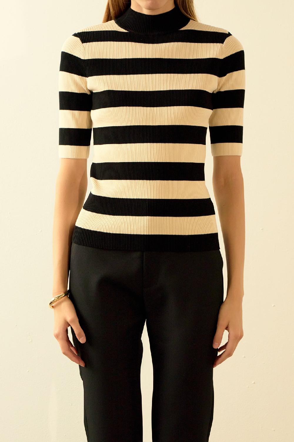 Endless Rose Striped Knit Top BLACK/NUDE
