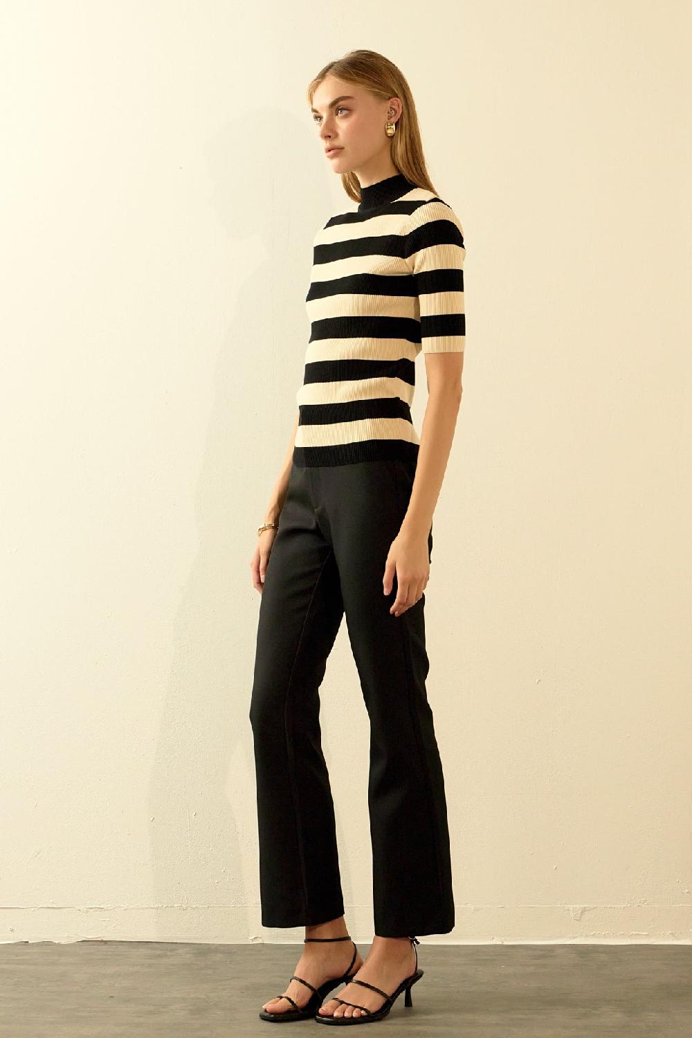 Endless Rose Striped Knit Top BLACK/NUDE
