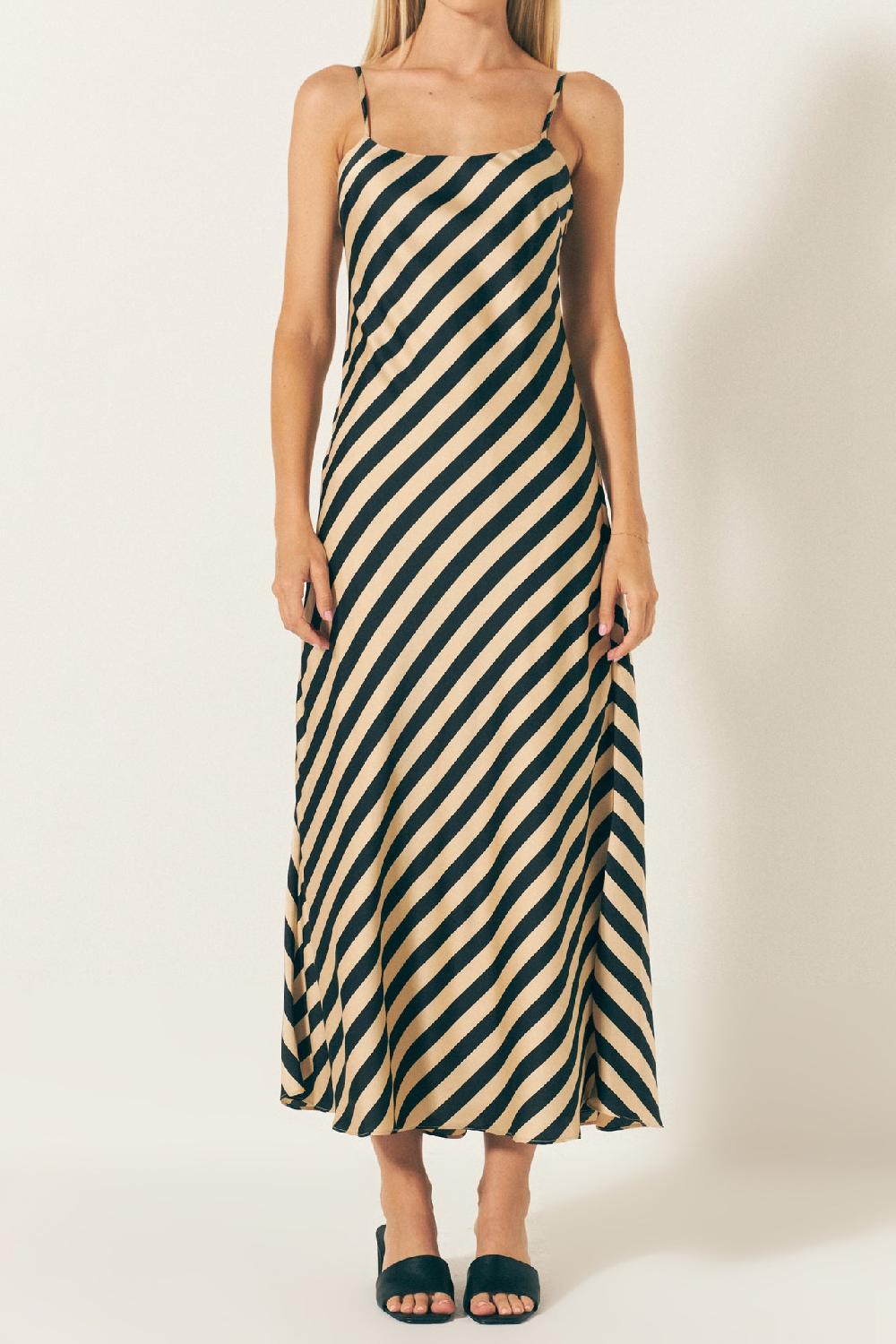 Endless Rose Striped Maxi Slip Dress CREAM/BLACK