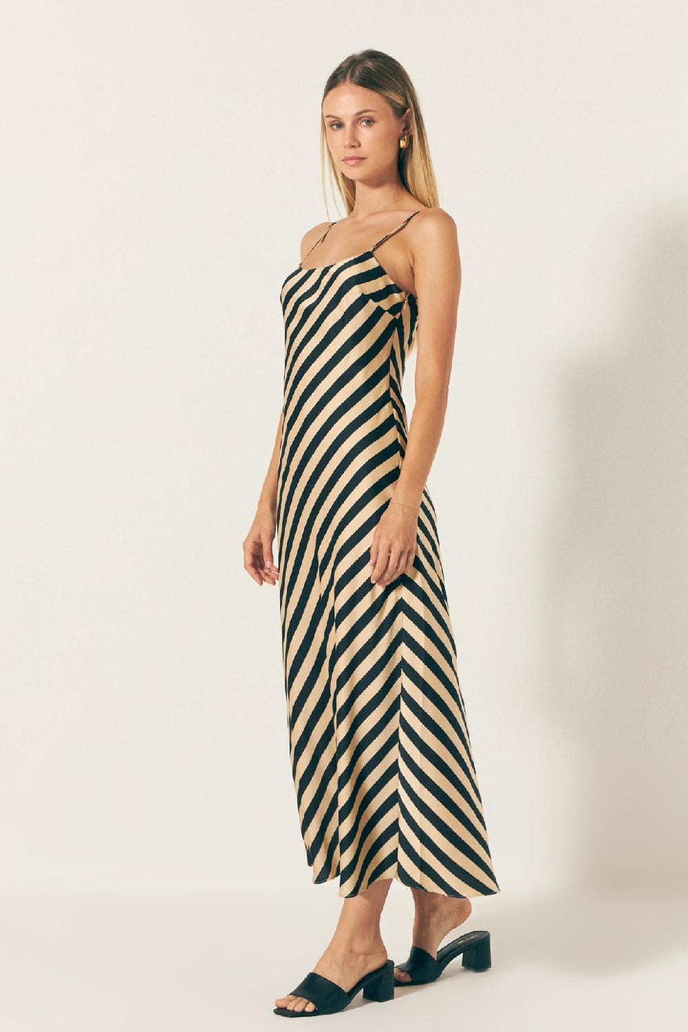 Endless Rose Striped Maxi Slip Dress CREAM/BLACK